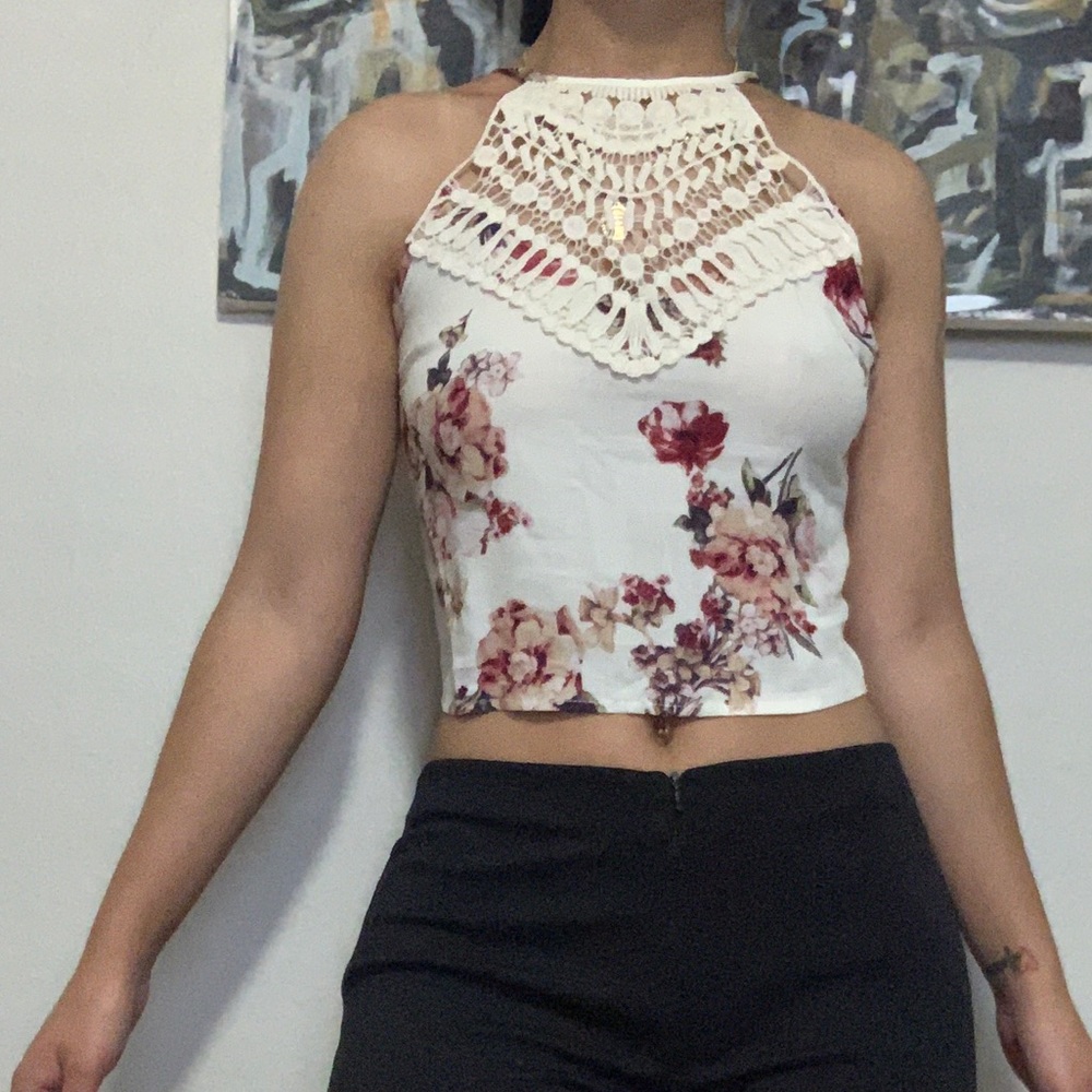 Crop Top with Red Flowers